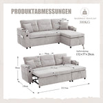 Modern 3-Seater Sofa with Storage, Cup Holders, USB-C and Pull-Out Bed, Corduroy