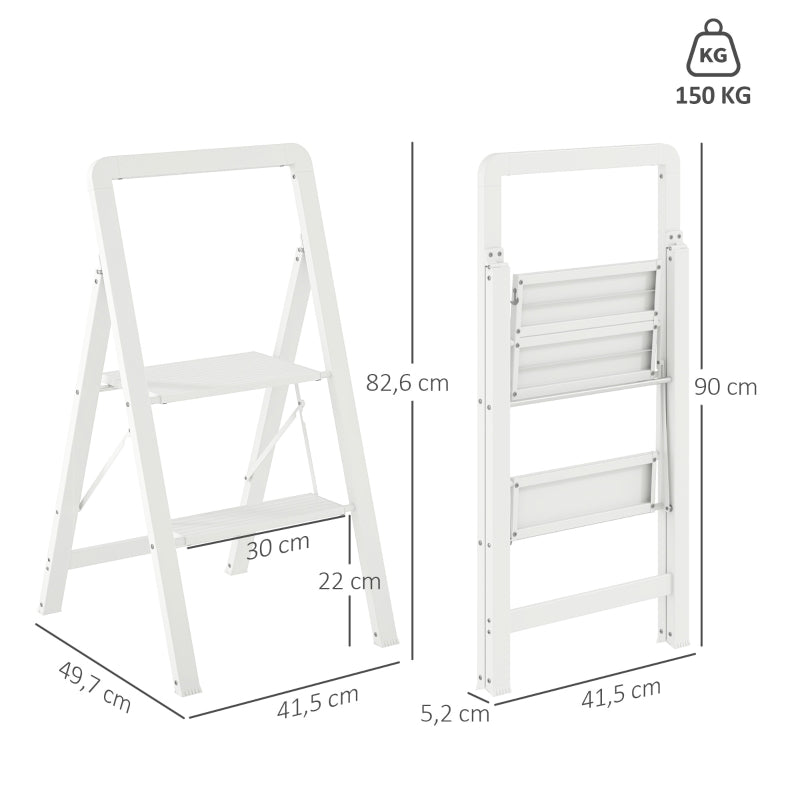 Stepladder, 3 Steps Anti-Slip Folding with Handle, Aluminum, White