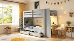 Kids Bunk Bed 90x200cm with Desk, LED & Drawers, Wooden Grey