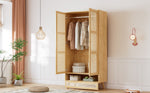 Wardrobe 2-Door Hanging Rail Rattan Net Flip-Top Lid, Natural Chipboard/PE Rattan