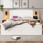 Double Wooden Bed, 160x200cm with 2 Drawers, Reading Light & USB, Oak/White