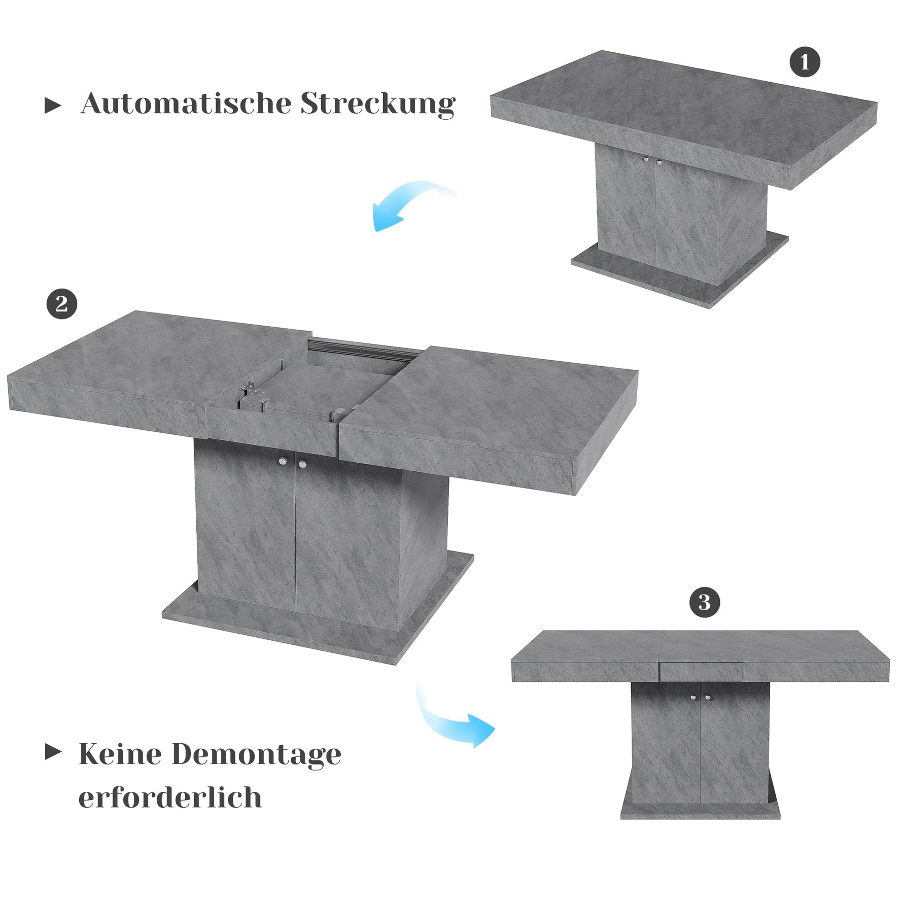 Extendable Dining Table Automatic Telescopic Storage 140/180x80cm - Concrete Look