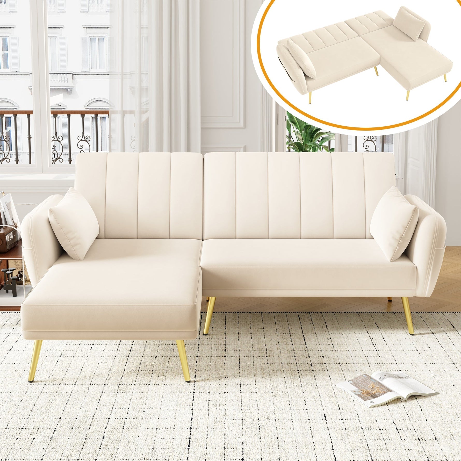 Sofa, Modern Folding L-Shaped Sofa Bed, Corner, with Sleeping Function