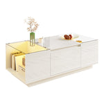 Coffee Table Modern Minimalist 105cm, Storage, LED, Glass Top, 2 Drawers