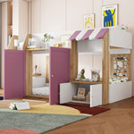 Children's House Bed Mid-Height 90x200 Storage Climbing Ladder - White/Pink Wood