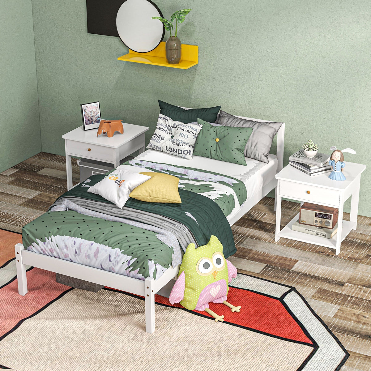 Wooden Bed Frame 208x96cm Slatted Base Headboard, White