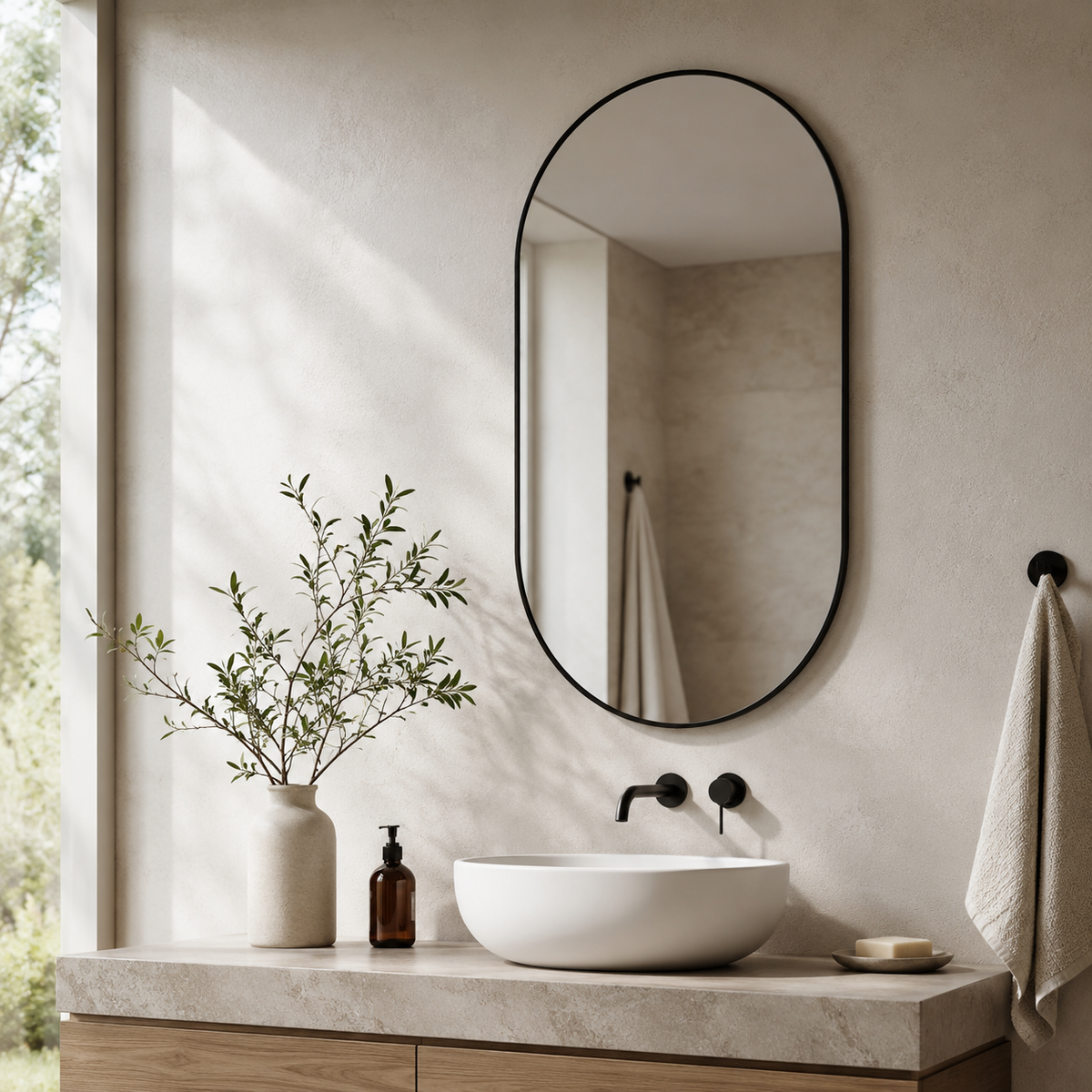 Bathroom Mirror 50x80cm HD Wall Mounted Black Aluminum Frame