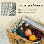 Picnic Basket, Insulated Cooler Compartment, Cutlery Set, Wicker Light Brown