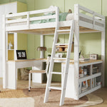 Loft Bed with U-Shaped Desk & Drawers 140x200cm - White & Natural