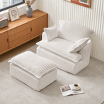 Cloud Sofa Armchair with Footstool, Compact Convertible Armchair for Small Spaces, Soft Corduroy Fabric