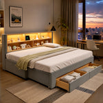 Upholstered Daybed, Extendable with 2 Drawers & USB, Grey Velvet