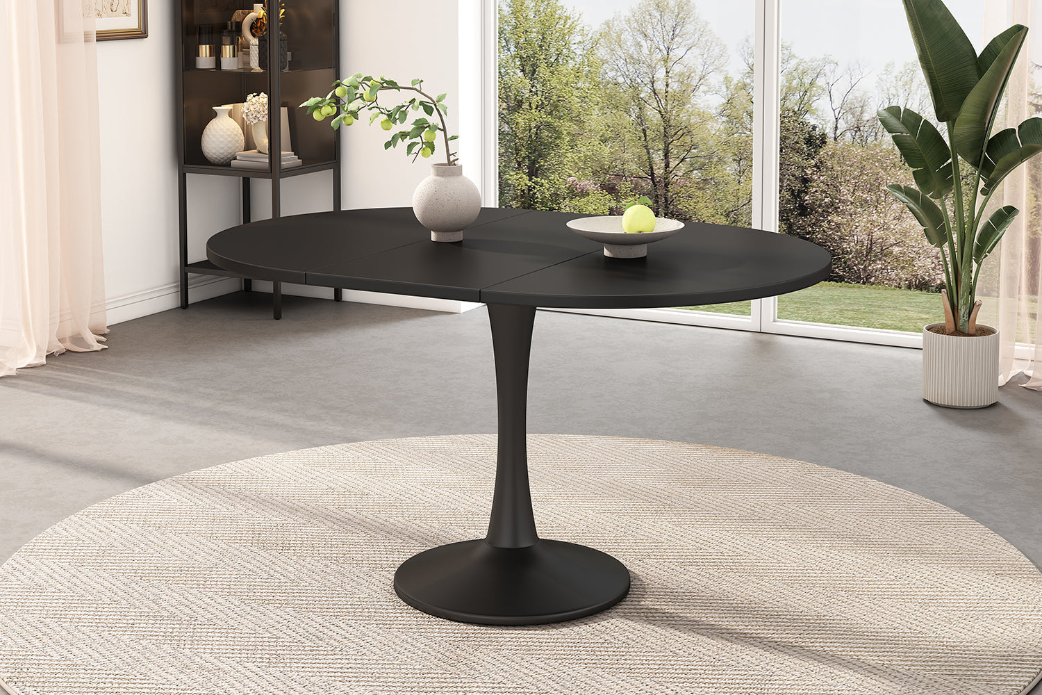 Extendable Oval Dining Table 100/140x100cm Modern - Black