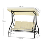 Outsuuny Porch Swing, 2-in-1 Reclining 3-Seater with Adjustable Sunroof, 240 kg, Beige