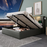 Upholstered Double Bed 160x200 Storage Reading Light Headboard PU