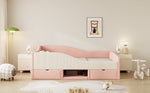 Upholstered Sofa Bed 90x190cm Multifunctional with Two Drawers and Railings Pink/Cream Velvet