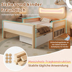 Children's Bed with Cat Ear Headboard, RGB LED Lighting, Storage Drawer and Safety Rails, 140x200cm, White and Oak