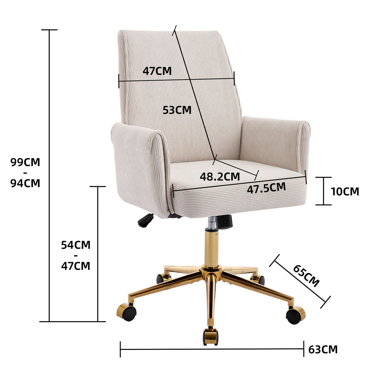 Office Swivel Chair with Height-Adjustable Ergonomic Medium Backrest, Striped Upholstery