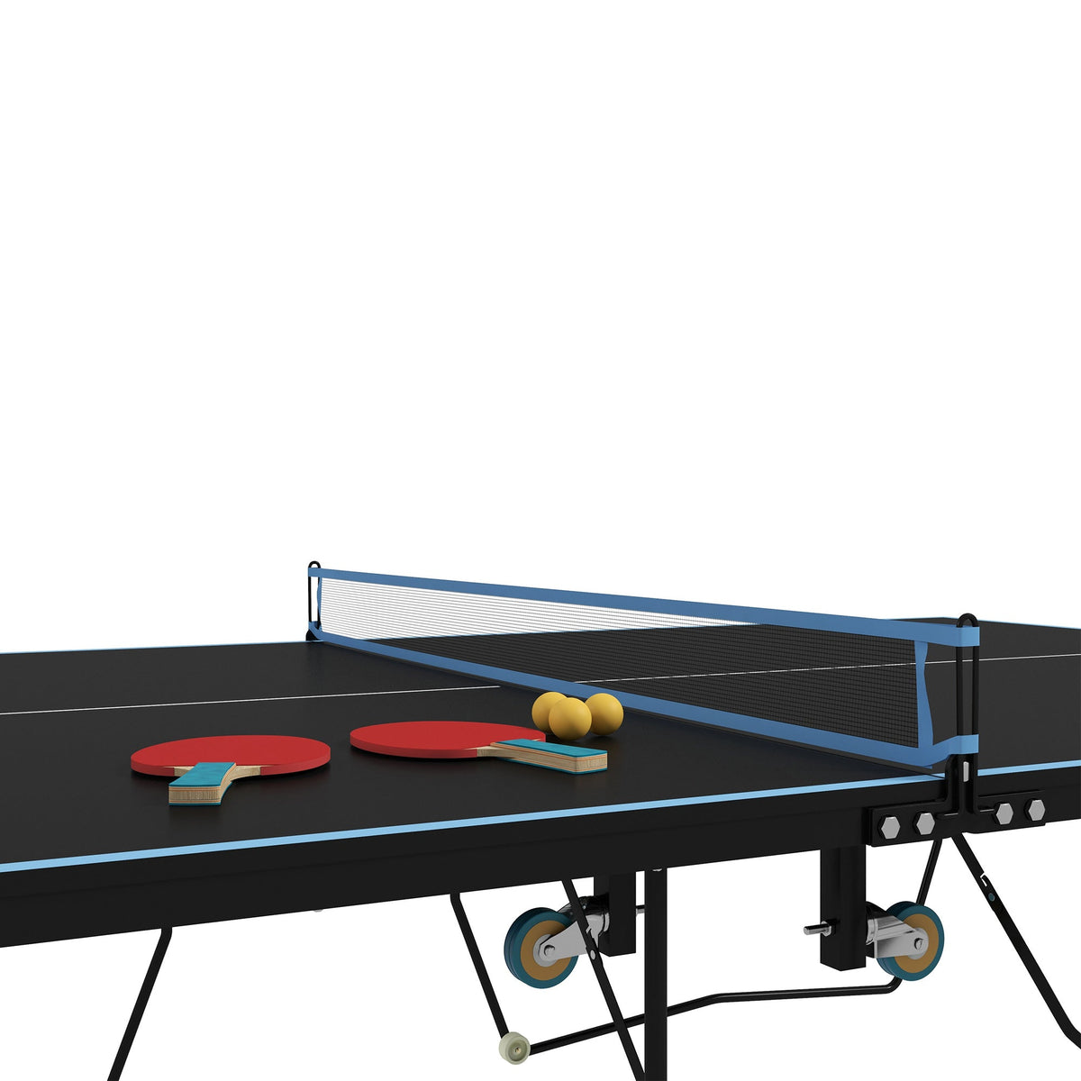 Outdoor Table Tennis Table, Foldable, with Net & Wheels, Steel Black