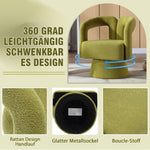 Snuggle Barrel Accent Chair, 360 Degree Rotating Round Armchair with Wide Cushions, Fluffy Fabric, Olive