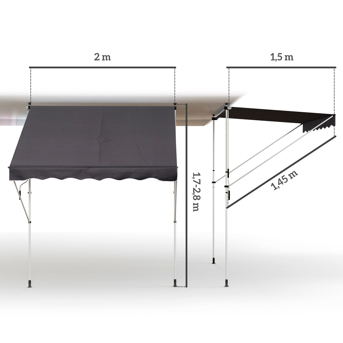 Awning, Articulated Arm Clamp Adjustable 200x150cm, Grey Aluminium