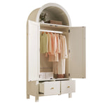 Wardrobe with Rattan Weave and 2 Doors, 181x78x45cm, White Wood