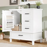 Bathroom Vanity Unit with Ceramic Sink and Three Silent Drawers, White