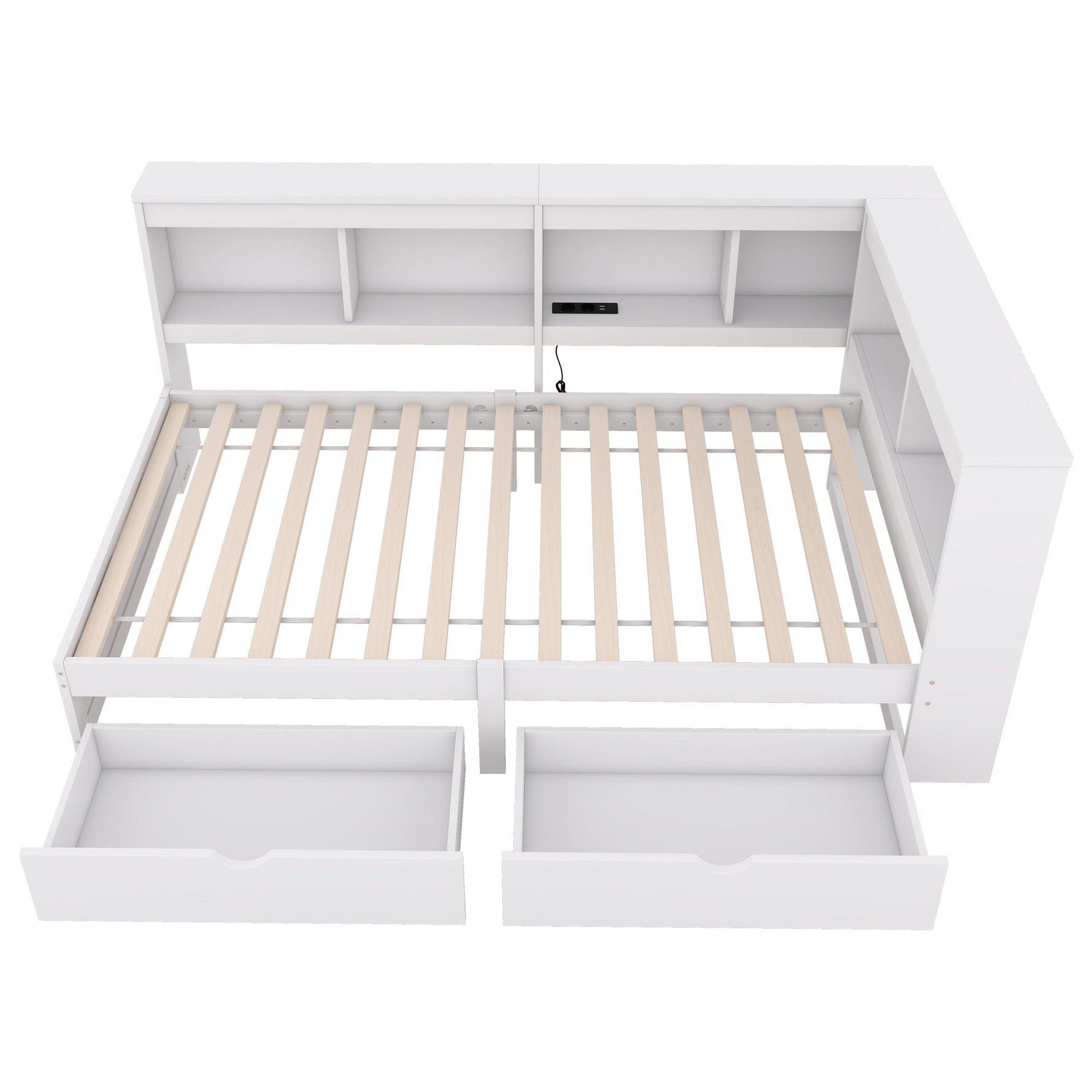 Daybed Sofa Bed 90x200cm 2 Drawers Power Outlet USB - White Chipboard