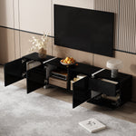 TV Stand Low Cabinet with LED Light Strip, Black/White