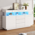 Modern Sideboard High-Gloss Coffee Bar LED Light Strip 140x35x80cm White Acrylic