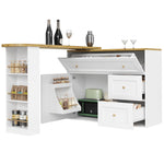 Extendable Bar Table Telescopic Storage Snack Shelf 138-204cm - White