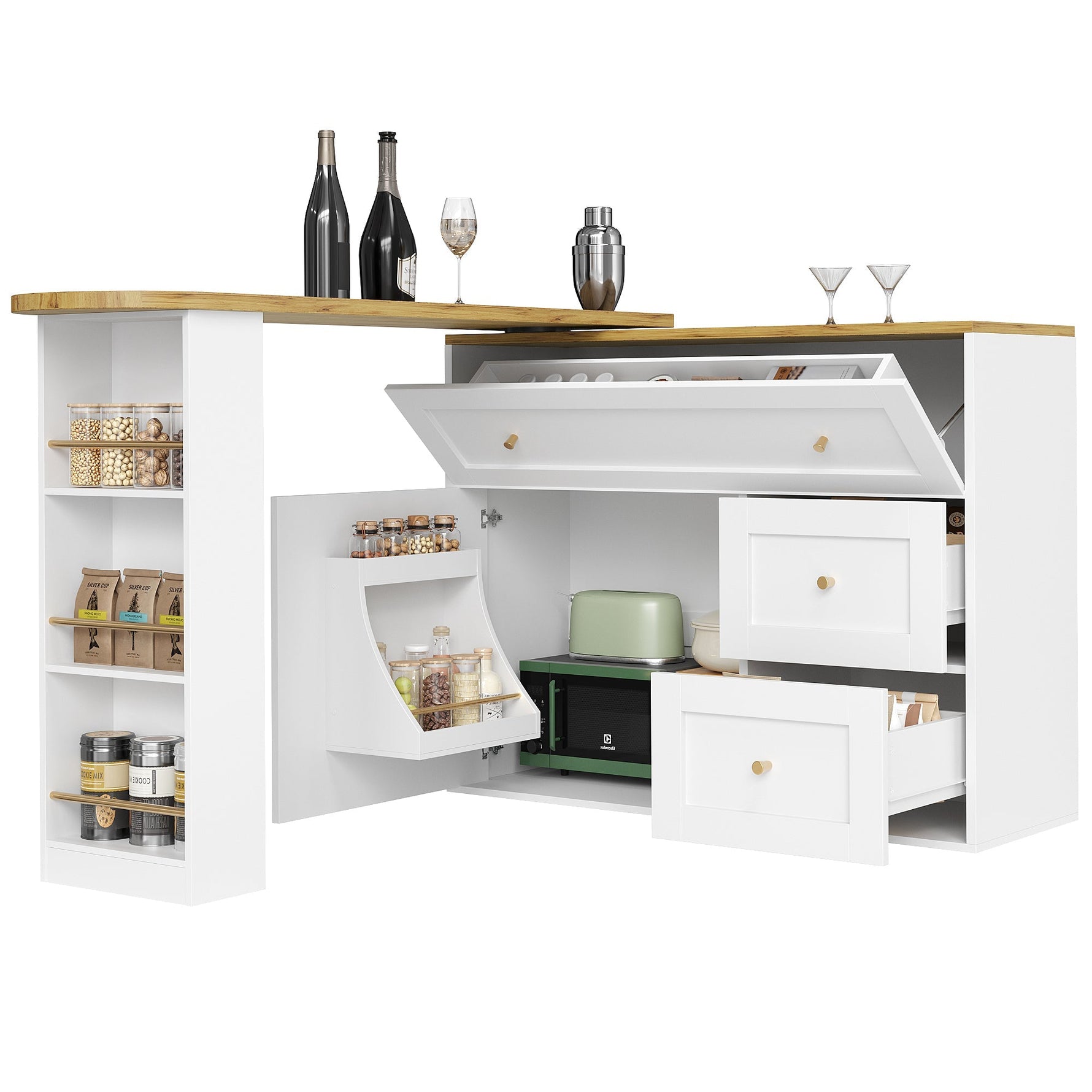 Extendable Bar Table Telescopic Storage Snack Shelf 138-204cm - White