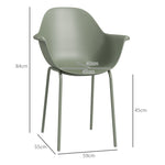 Garden Chairs Set of 4 with Backrest Armrests Weatherproof - Plastic/Metal Green