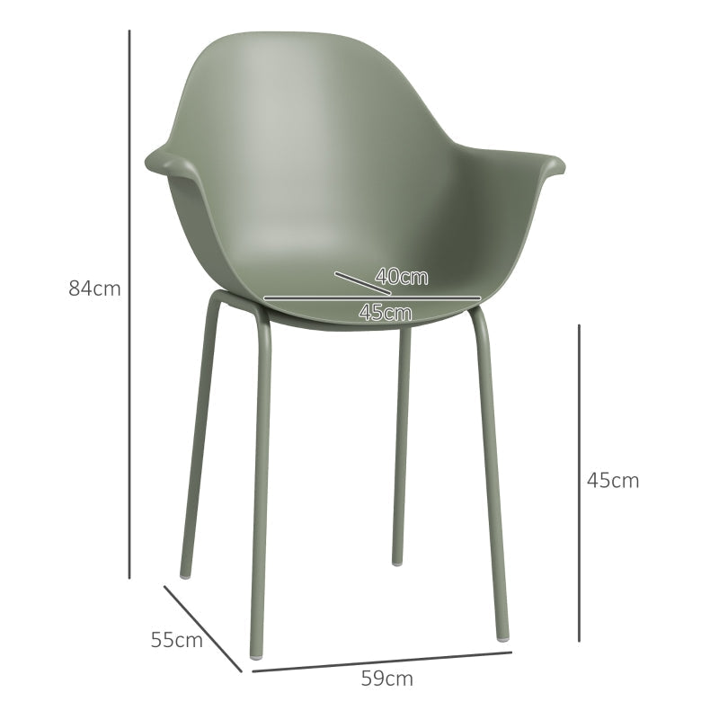 Garden Chairs Set of 4 with Backrest Armrests Weatherproof - Plastic/Metal Green