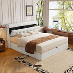 Upholstered Bed 160x200cm Hydraulic & Concealed Headboard Storage PU - White