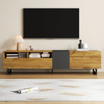 Colorblock TV Cabinet, 3 Doors 2 Compartments U-shaped Metal Legs, Retro Wood Grain