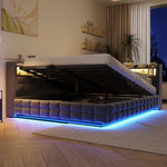 Multifunctional Sofa Bed 140x200 with Storage & LED, Dark Grey Velvet