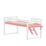 Children's Loft Bed 90x200cm with Ladder, White-Pink Solid Pine