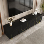 TV Cabinet Lowboard Textured Doors Shelves Push-to-Open - Gold Accents
