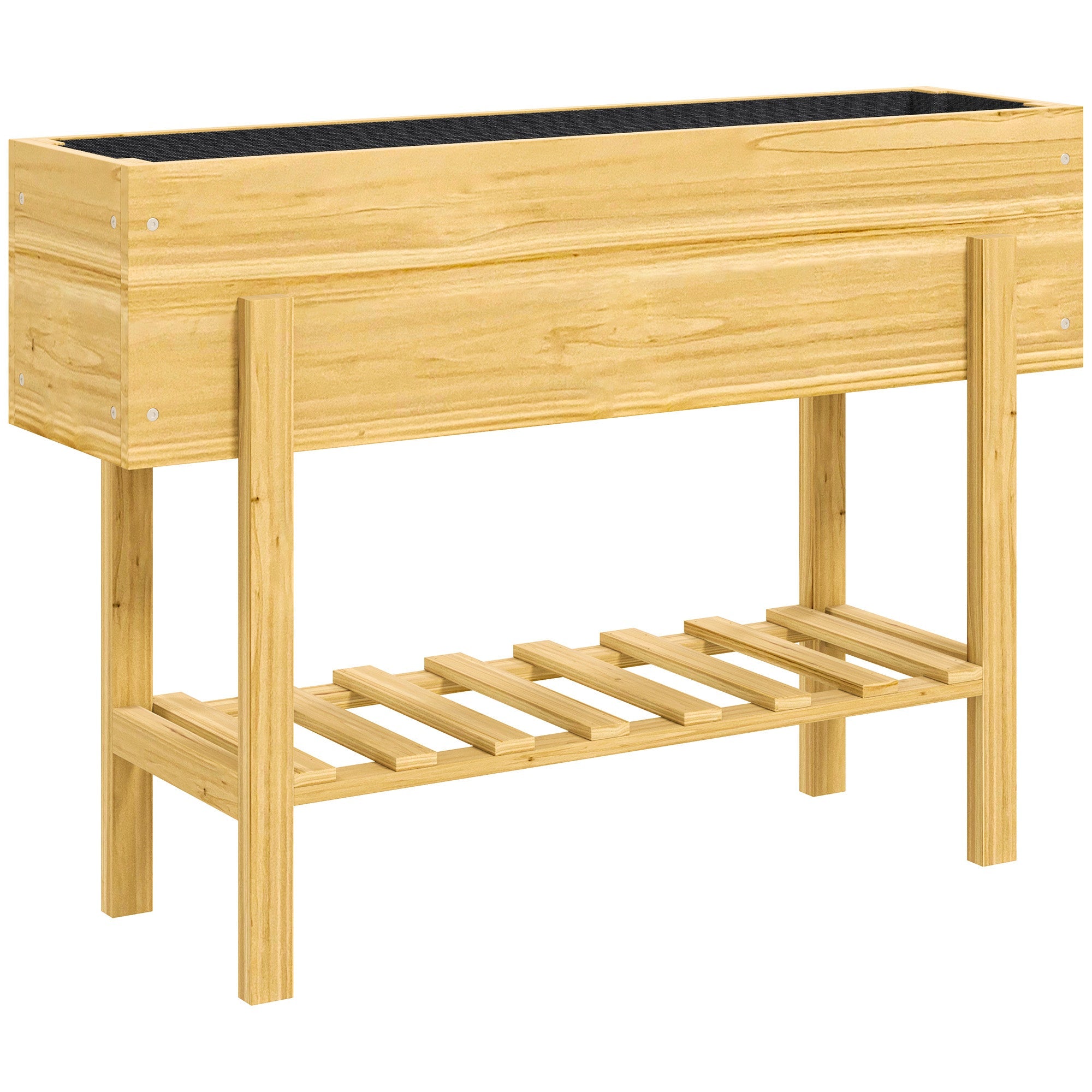 Raised Bed with Shelf, Herb & Vegetable Planter, Natural Wood