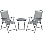 Folding Bistro Set, 3-Piece Table & 2 Chairs, Durable Steel & Mesh, Light Grey