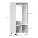 Mobile Wardrobe with Shelf, 4 Swivel Wheels, White