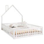 Children's Upholstered Bed 140x190cm Chimney Shape, White Pine Wood