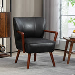 Lounge Chair, Armrests, Wooden Legs, Faux Leather