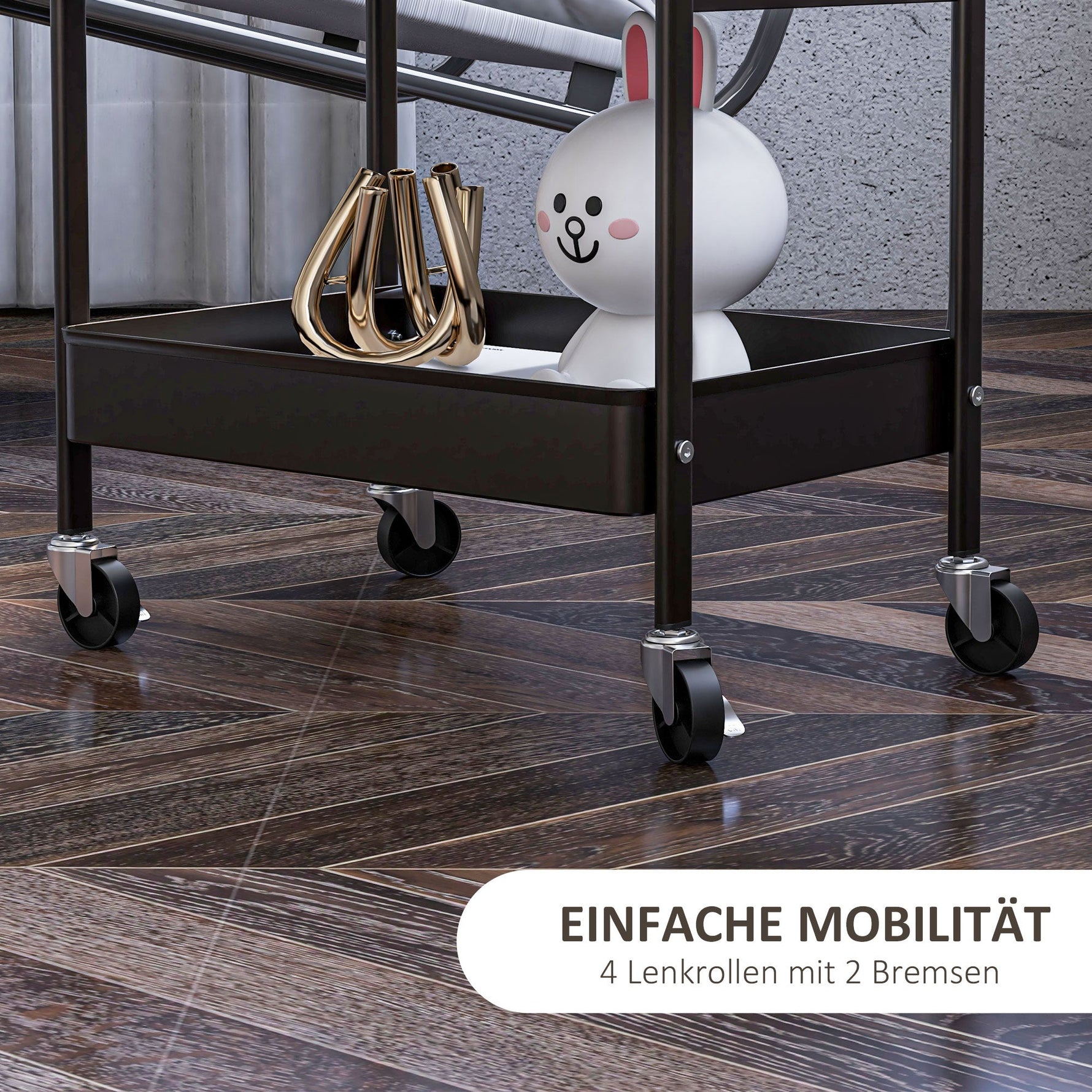 Rolling Serving Cart, 3 Tiers, 2 Hanging Baskets, Kitchen, Steel Black