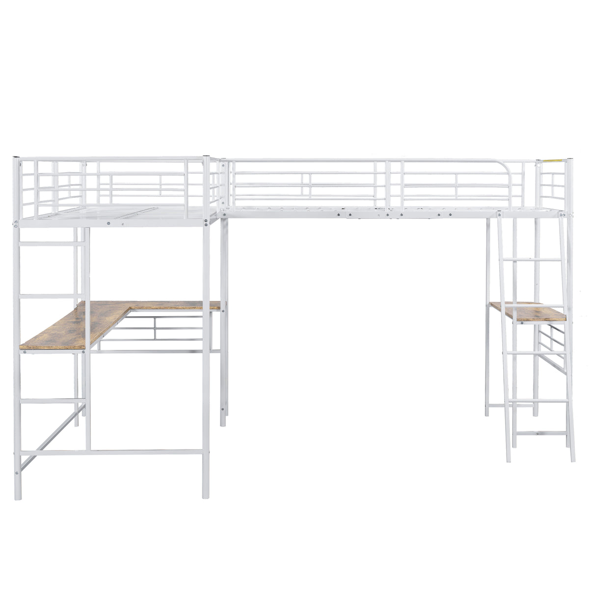 Loft Bed 90x200cm with Desk & Double Staircase, White