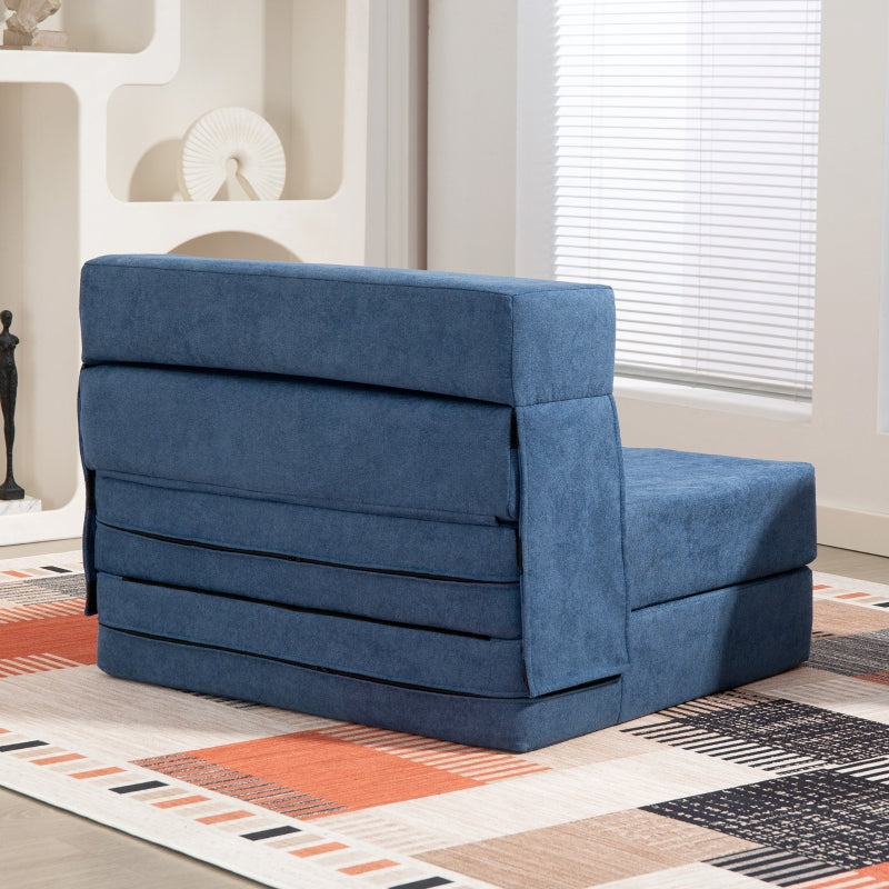 3-in-1 Sleeper Chair Foldable Sofa Bed Recliner Lumbar Cushion Flannel-Look Dark Blue