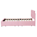 Upholstered Bed 90x200cm, Slatted Frame, Backrest & 2 Drawers, Pink Velvet