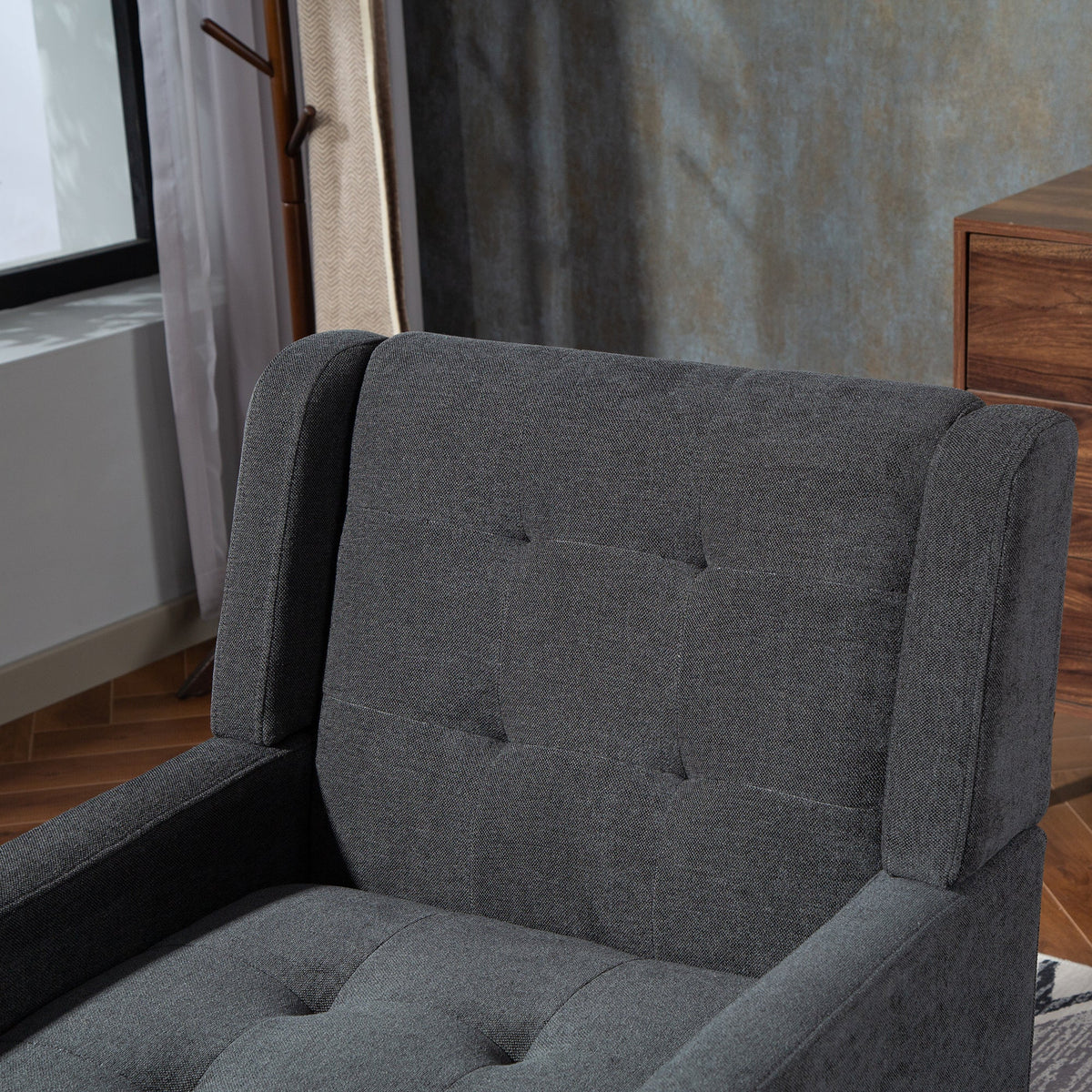 Upholstered Armchair with High-Density Foam and Solid Wood Legs, Black Suede