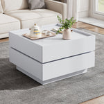 Coffee Table, Functional 360° Rotating with 2 Shelves & Storage, Pure White