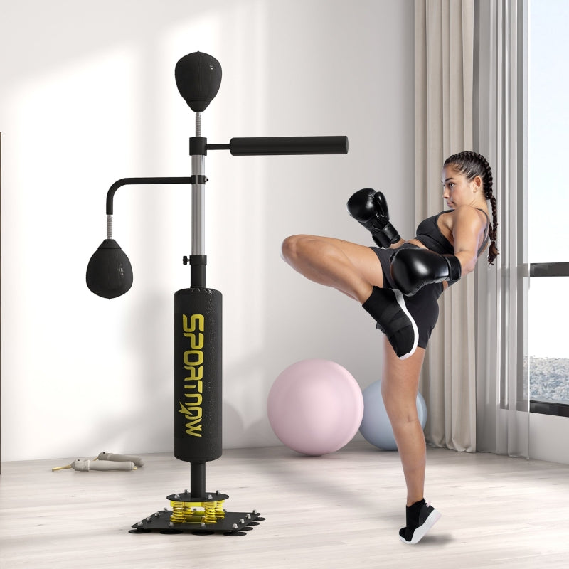 sportnow boxing stand, two speedballs, rotating boxing bar, kick pad, height-adjustable, steel, black